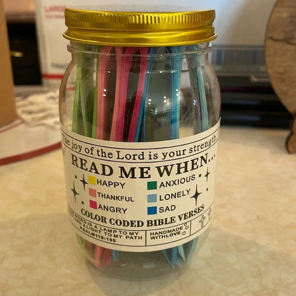 1 Set Handmade Bible Verse Jar - 60 Color-Coded Inspirational Quotes, New - Picture 1 of 3